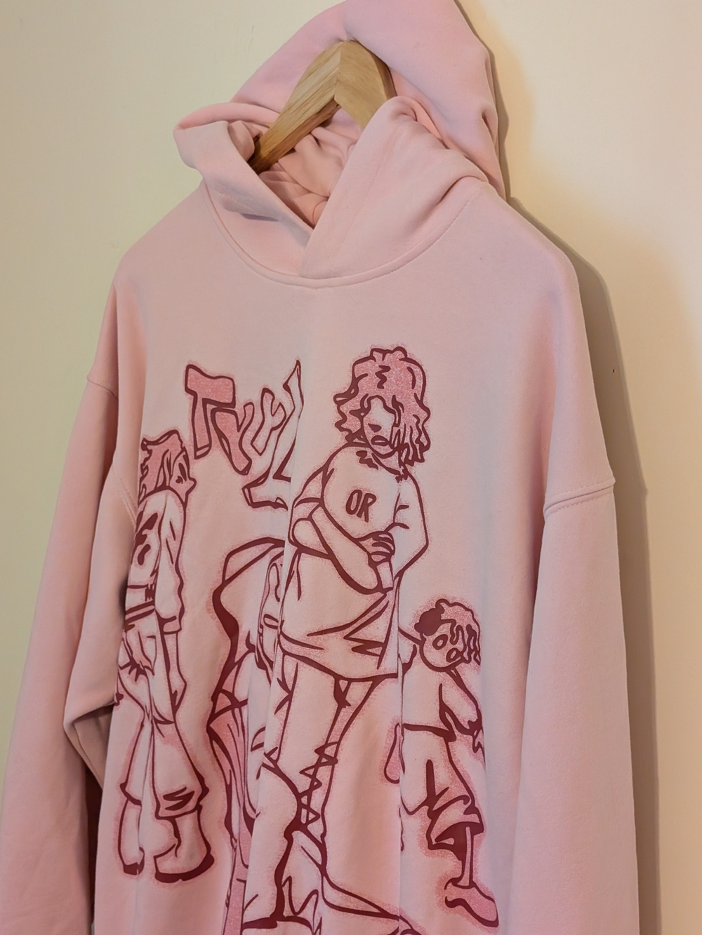 Aelfric Eden pink graffiti cartoon line character men's hoodie, size Sm